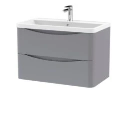 Lunar Wall Mounted 2 Drawer Vanity Unit With Polymarble Basin -Furniture Store 30910254