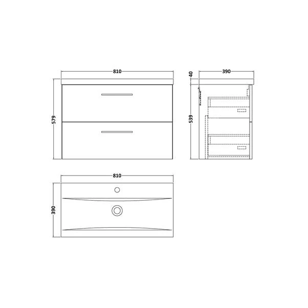 Arno Wall Mounted 2 Drawer Vanity Unit With Basin 7 Arno Wall Mounted 2 Drawer Vanity Unit With Basin - Image 7