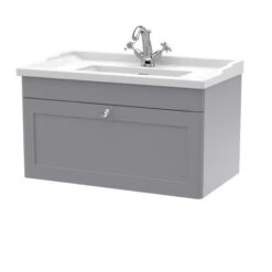 Classique Wall Mounted 1 Drawer Vanity Unit With Ceramic Basin -Furniture Store 30910484
