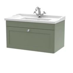 Classique Wall Mounted 1 Drawer Vanity Unit With Ceramic Basin -Furniture Store 30910488
