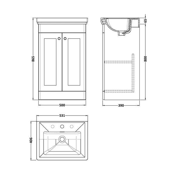 Classique Floor Standing 2 Door Vanity Unit With Basin 18 Classique Floor Standing 2 Door Vanity Unit With Basin - Image 18