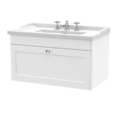 Classique Wall Mounted 1 Drawer Vanity Unit With Ceramic Basin -Furniture Store 30910520