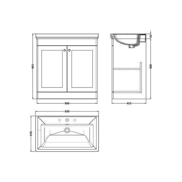 Classique Floor Standing 2 Door Vanity Unit With Basin 2 Classique Floor Standing 2 Door Vanity Unit With Basin - Image 2