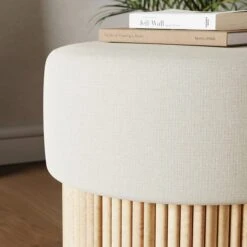 Amari Fluted Wooden Storage Footstool With Natural Flatweave Top -Furniture Store 30910750 alt03