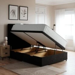 Luxury Side Ottoman Bed Frame, Teddy Fabric -Furniture Store 30911689 alt01