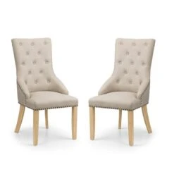 Loire Set Of 2 Button Back Dining Chairs, Linen -Furniture Store 30914227 alt02
