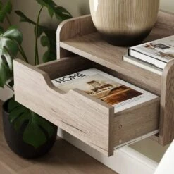 Cilla 1 Drawer Floating Bedside Table, Grey Oak Effect -Furniture Store 30917501 alt02