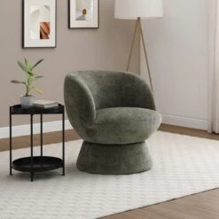 Tulip Chenille Curved Swivel Accent Chair -Furniture Store 30918802