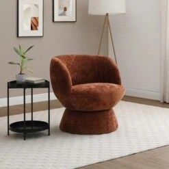 Tulip Chenille Curved Swivel Accent Chair -Furniture Store 30918803