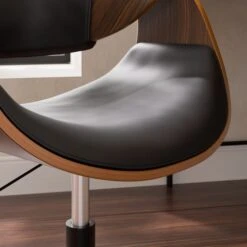 Modena Walnut Effect Office Chair, Black Faux Leather -Furniture Store 30926647 alt02