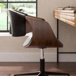 Modena Walnut Effect Office Chair, Black Faux Leather -Furniture Store 30926647 alt03