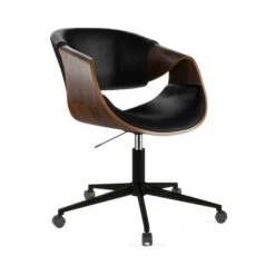 Modena Walnut Effect Office Chair, Black Faux Leather -Furniture Store 30926647 alt05
