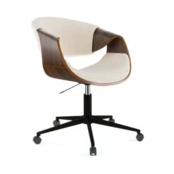 Modena Walnut Effect Office Chair, White Boucle -Furniture Store 30926648 alt05