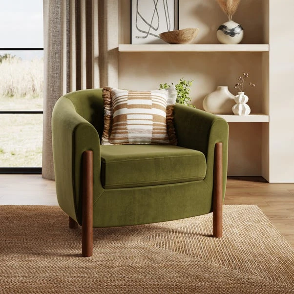 Polly Velvet Wooden Arm Tub Chair 1 Polly Velvet Wooden Arm Tub Chair