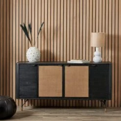 Fiji 4 Door Sideboard, Acacia Wood And Rattan