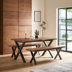 Ezra 6 Seater Rectangular Dining Table With 2 Benches