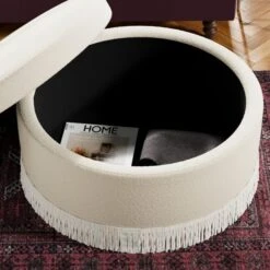 Round Tassel Boucle Storage Pouffe -Furniture Store 30933892 alt02