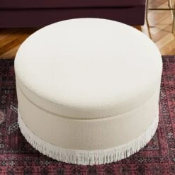 Round Tassel Boucle Storage Pouffe -Furniture Store 30933892 alt03