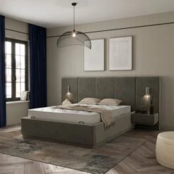 Oversized Ottoman Hotel Bed Frame, Velvet -Furniture Store 30948460