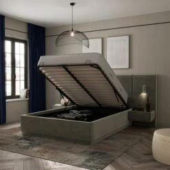 Oversized Ottoman Hotel Bed Frame, Velvet -Furniture Store 30948460 alt01