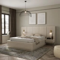 Oversized Ottoman Hotel Bed Frame, Boucle -Furniture Store 30948507