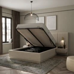 Oversized Ottoman Hotel Bed Frame, Boucle -Furniture Store 30948507 alt01