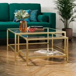 Sofia Glass Nest Of Square Coffee Tables -Furniture Store 30958630