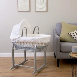 Clair De Lune Dimple Wicker Moses Basket With Deluxe Grey Rocking Stand -Furniture Store 30961422