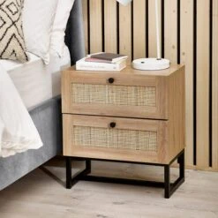 Return - Hollis 2 Drawer Bedside Table, Oak