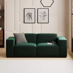 Modular Cruz Bottle Green Velvet 2 Seater Sofa