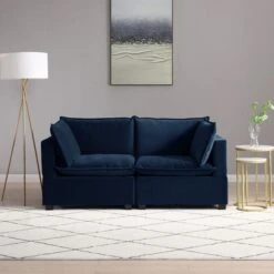 Moda 2 Seater Modular Sofa, Navy Velvet