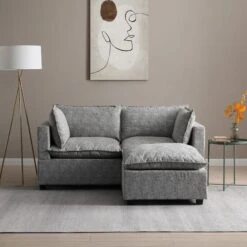 Moda 2 Seater Modular Sofa With Chaise, Light Grey Boucle