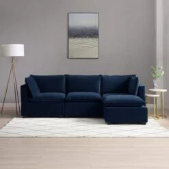 Moda 3 Seater Modular Sofa With Chaise, Navy Velvet