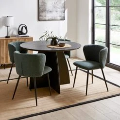 Effy 4 Seater Round Dining Table With 4 Mandy Olive Boucle Dining Chairs
