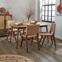 Karla 4-6 Seater Rectangular Extendable Dining Table With 4 Cordella Dark Stained Oak Dining Chairs